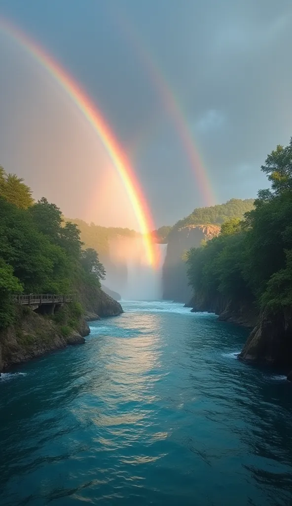 The rainbow is beautiful above the river