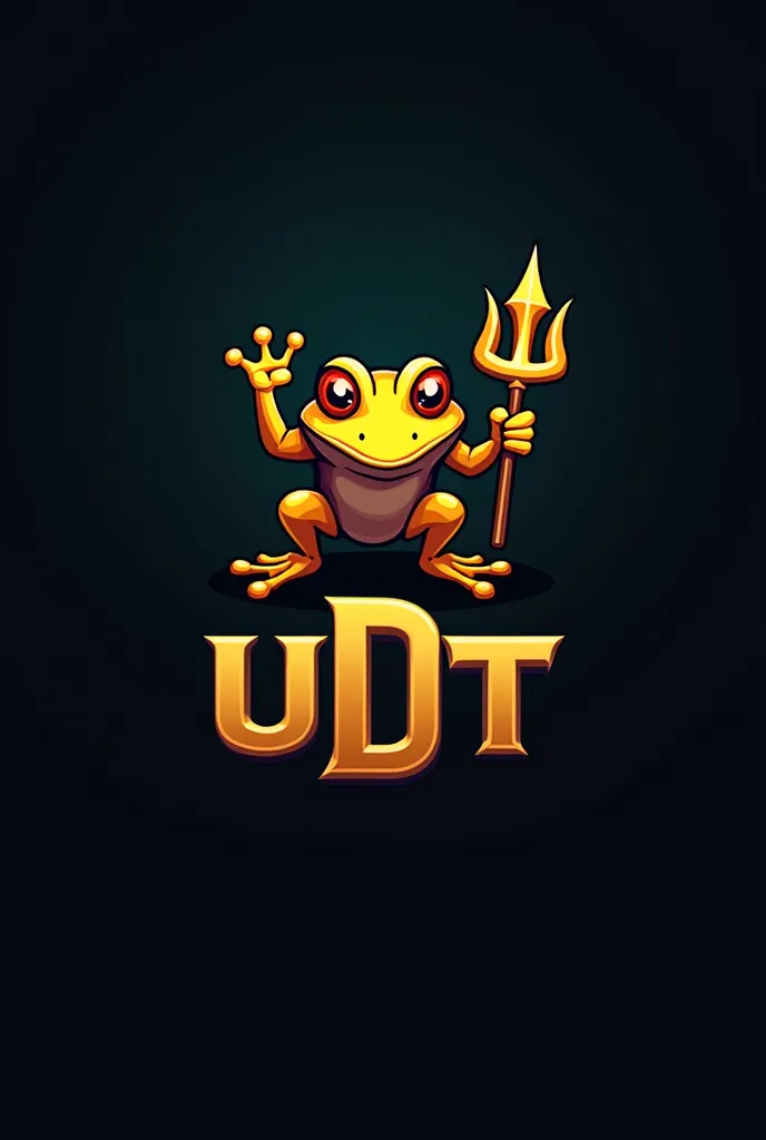 Create a logo. Game style, have the mascot as a golden trident frog and use the letter as the word UDT. Under it, put the letter ONE, the tone color of the logo is used as a dark tone color, giving it an aggressive feel.