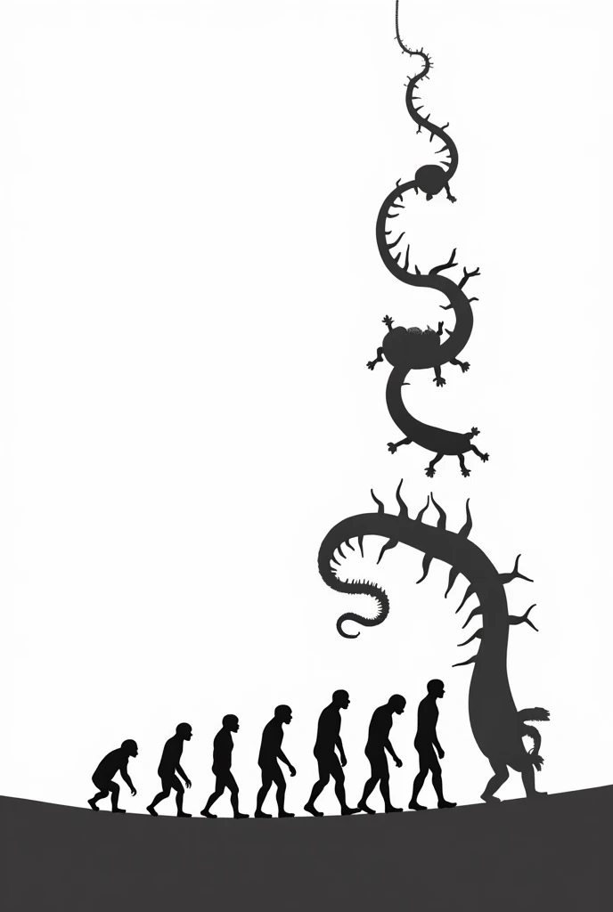 Make an image of evolution in a black and white drawing 