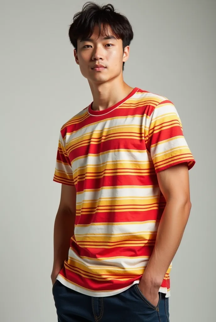 The t-shirt with red and white stripes 