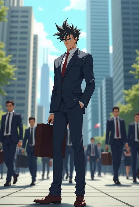 Has Goku businessman going to work 