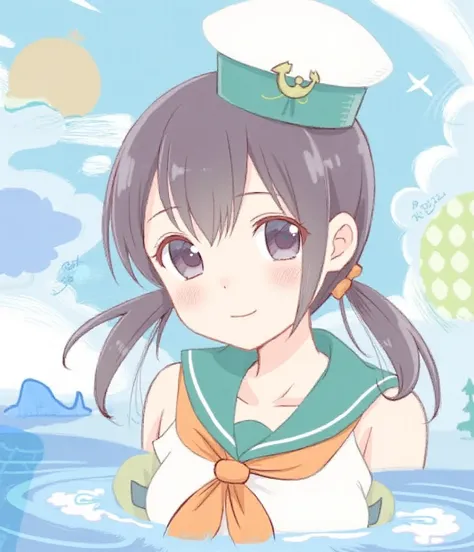 Do this girl in the Mas Sketch Anime style, And that she has a sailor's hat