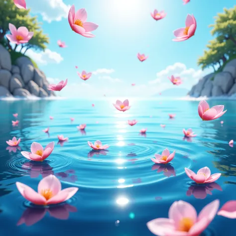 masterpiece, Highest quality, ( VERY DETAILEDCG Unity 8K Version) (Highest quality), ( best illustration), (Best Shadow) nature&#39, Blue Sea,Flying in the air々 colored delicate petals　 Light Tracking , very detailed
