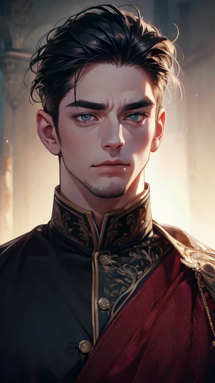 (    best quality,4K,8k,     highres,    masterpiece :1.2),    ultra-detailed    ,(Realistic,photoRealistic,photo-Realistic:1.37),36-year-old man,3 day beard,Beautiful anime,Portraits,strong,masculine,      with black hair  ,sharp jaw,         mesmerizing ...