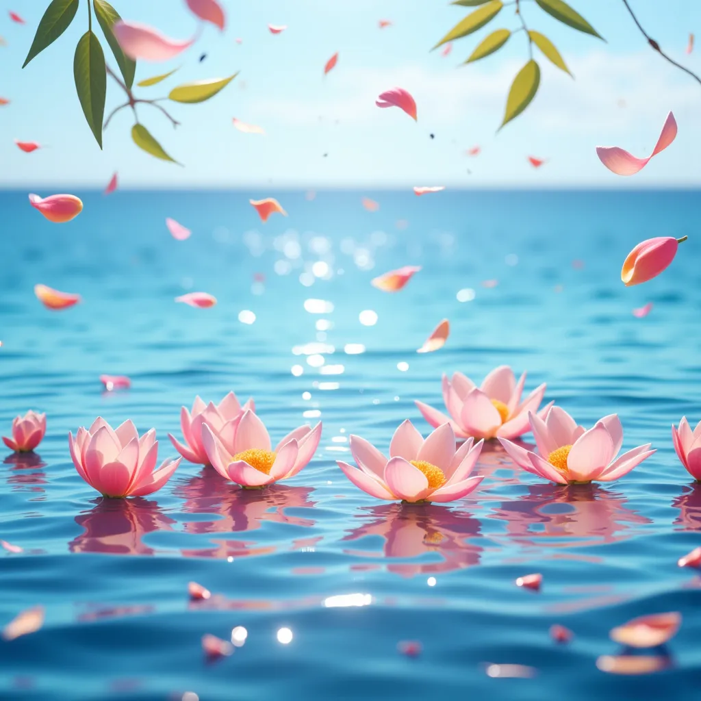 masterpiece, Highest quality, ( VERY DETAILEDCG Unity 8K Version) (Highest quality), ( best illustration), (Best Shadow) nature&#39, Blue Sea,Flying in the air々 colored delicate petals　 Light Tracking , very detailed
