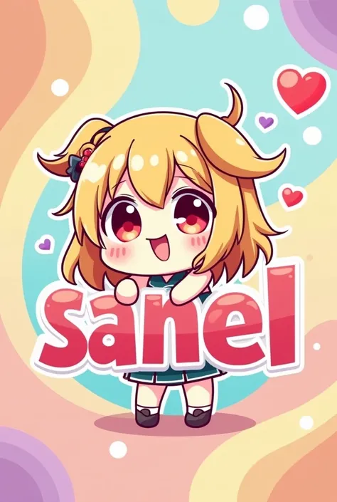 banner with my nickname "Sanel" with little anime character hugging mu nickname 
