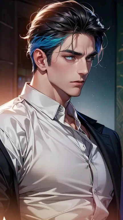 (    best quality,4K,8k,     highres,    masterpiece :1.2),    ultra-detailed    ,(Realistic,photoRealistic,photo-Realistic:1.37),36-year-old man,3 day beard,Beautiful anime,Portraits,strong,masculine,      with black hair  ,sharp jaw,         mesmerizing ...