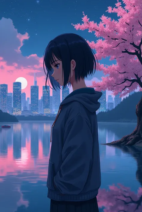  * Basics:
   * A Japanese woman in her 20s with wet black hair and short shaggy hair is standing
   * Future city with cherry blossoms blooming, night, neon,  skyscrapers
   * Sea made of crystals, sunset,  sandy beach, transparent
   * night空にオーロラが輝く雪山, ...