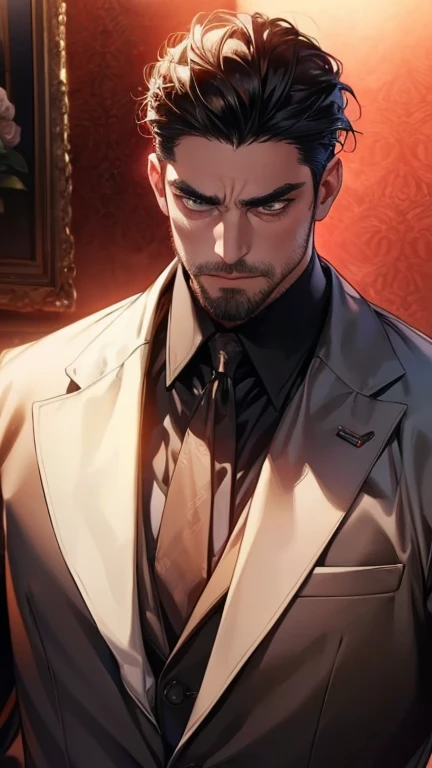 (    best quality,4K,8k,     highres,    masterpiece :1.2),    ultra-detailed    ,(Realistic,photoRealistic,photo-Realistic:1.37),36-year-old man,3 day beard,Beautiful anime,Portraits,strong,masculine,      with black hair  ,sharp jaw,         mesmerizing ...