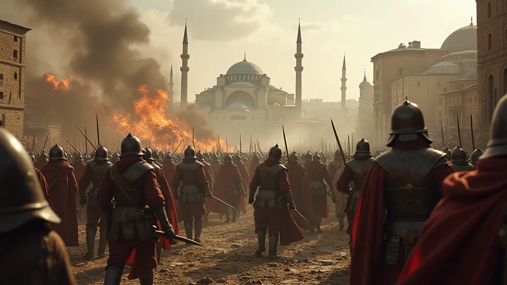 hyper realistic, ultra detailed photography  The fall of Constantinople sent shockwaves across Europe, marking the end of the medieval era and the beginning of a new age of Ottoman dominance.