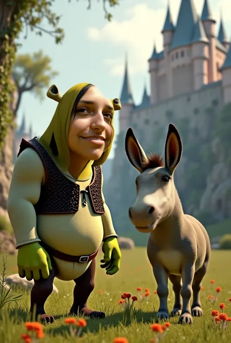 Create an image of Shreck and Donkey with the faces of this image