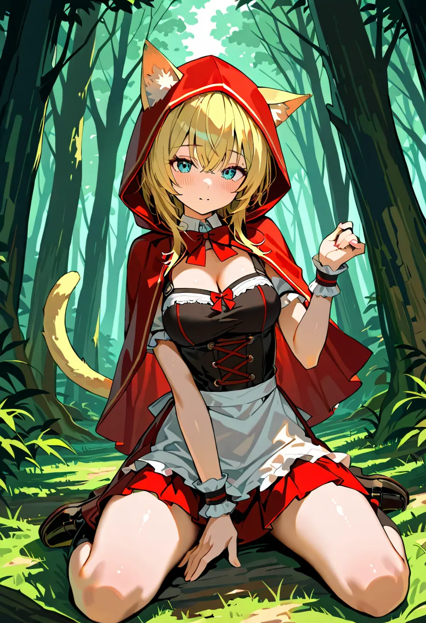 high definition , masterpiece, pictures of girls,  In the Dense Forest, little red riding hood \(grimm\) \(cosplay\), cute 1girl  \(roxy-outfit1,\)