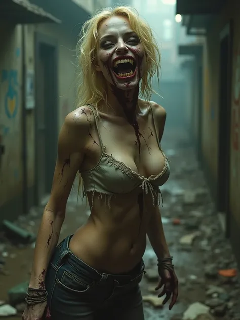 Draw a woman who is blonde and a slutty zombie