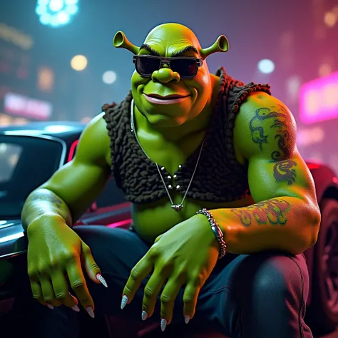 Sexy shrek, Slay, driving girl car , nailsart, gay,sunglasses