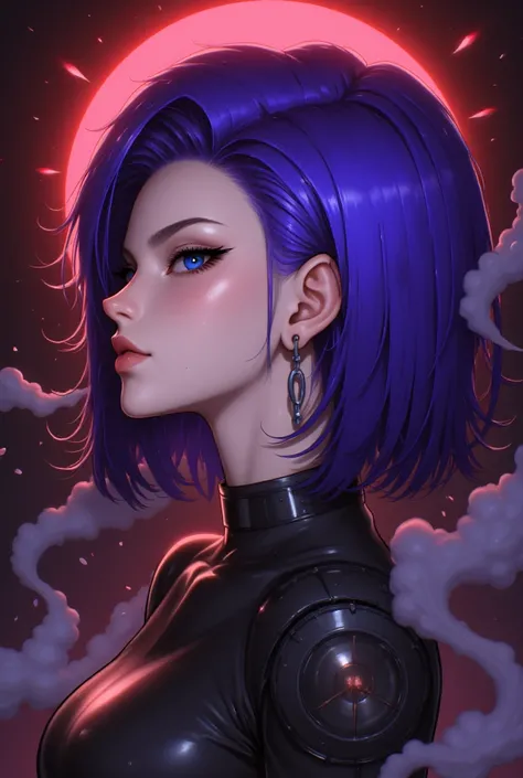 Close up shot of a woman with colorful hair,  de su cabello brota humo negro, Anime Girl with smoke Hair ,  rossdraws, Gouvez art style , dark fantasy art style , colorful],  vibrant fantasy style , dibujos animados de rossdraws llenos de vitalidad, guweiz...