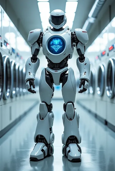 The transformer is based on a tumble dryer, But a humanoid figure with a compact, robust construction. Its body is shiny white with subtle blue light elements, that is reminiscent of control displays. His chest area has a circular, transparent drum, that r...