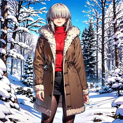 ((1 girl, Alone, alone, (uzaki yanagi, yanagi, short hair, bangs, grey hair, hair over eyes, side lock, long bangs, covered eyes), big breasts, big bust, by the wide, Physical aptitude)), ((Alone, (1 woman, smug), extremely detailed, Soft ambient lighting,...