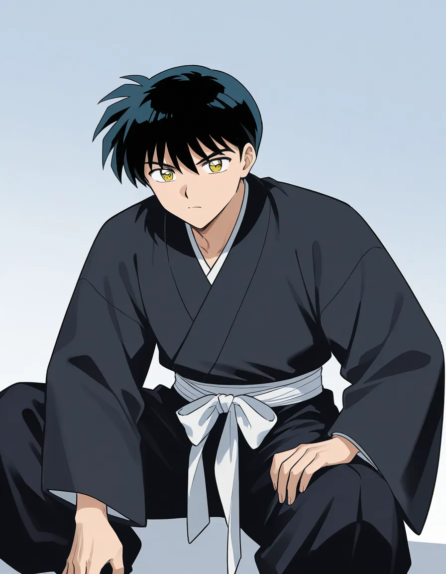 One boy. A sixth grade of primary school normal student with black short hair, light cold-dead golden eyes, wearing expensive clothes. The boy has a dead expression. bored, hopeless. inuyasha manga cover art style. College different emotions.