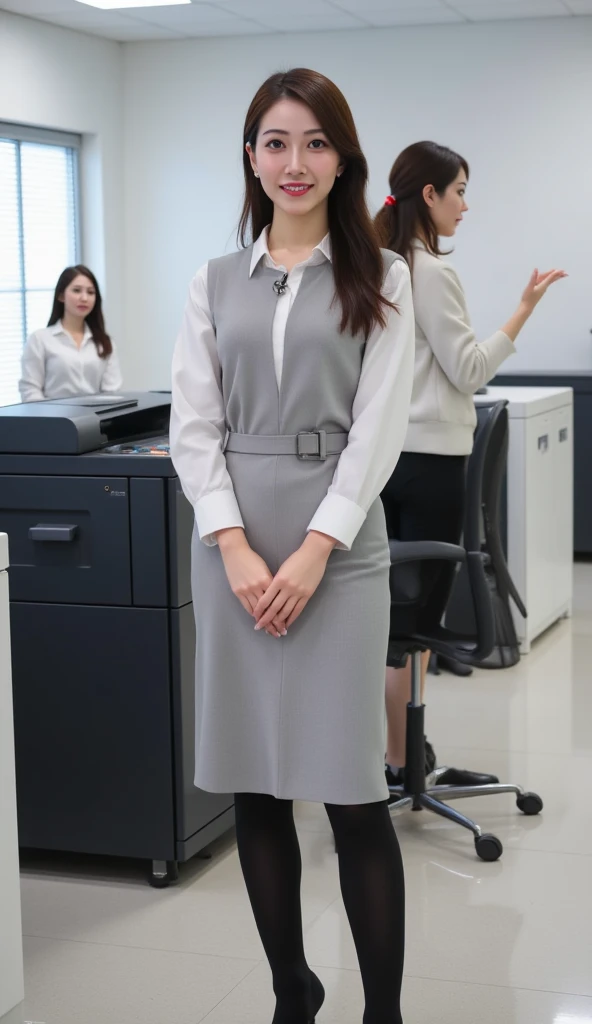 （    photorealistic   ：1.2）、      美人  beautiful mom in her 20s model 39     ;      thick legs、       Female bank employee in uniform               、28-year-old beauty 、    BUSINESS UNIFORM    、   Pee Wet Floor    、  There are many female employees leaning ...