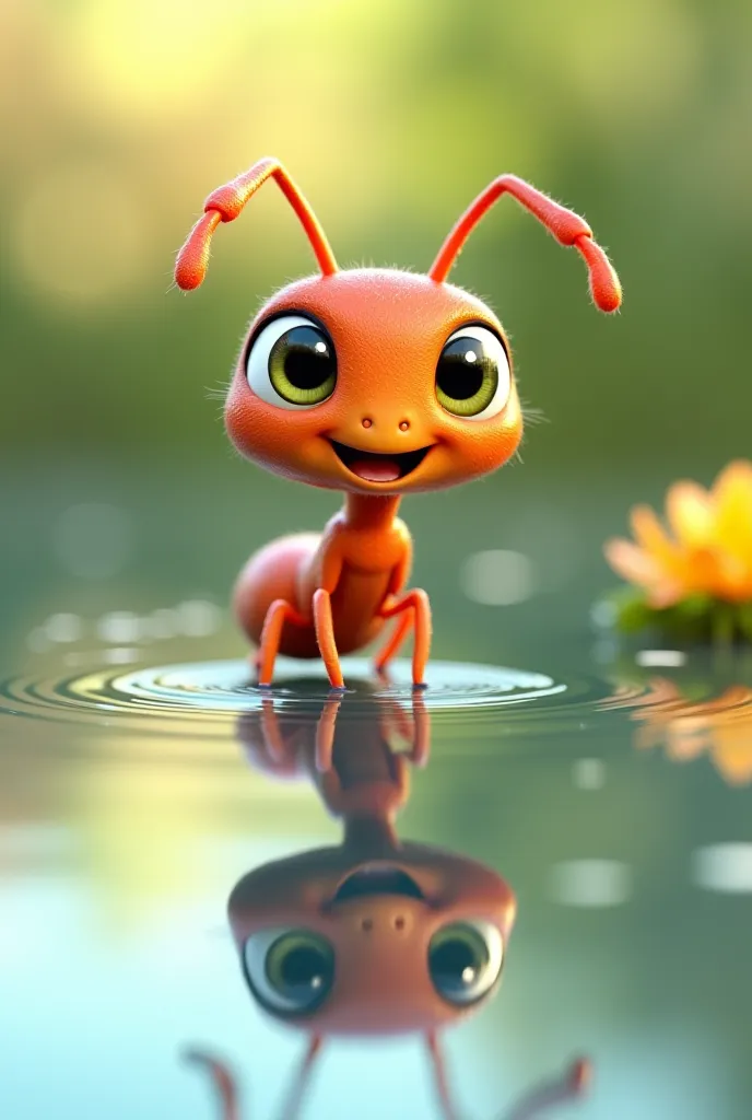 A beautiful cheerful ant for reflection in Cartoon 3d 