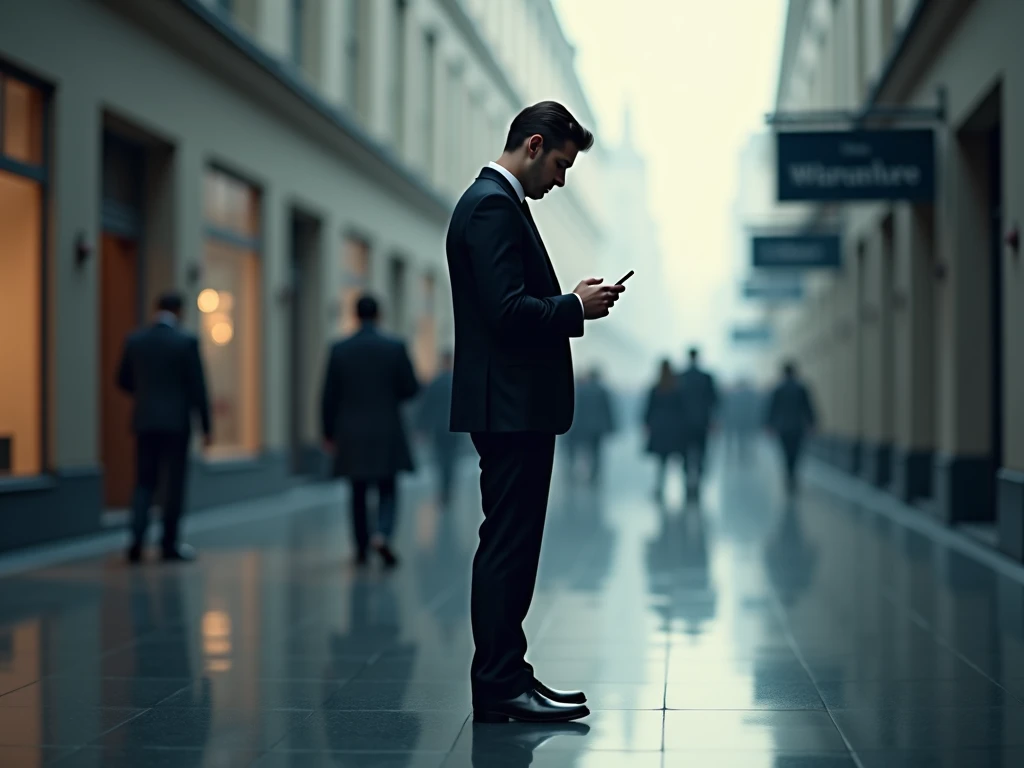 man with his back looking at his cell phone