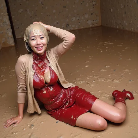 During huge rain of the liquid mud a wake Inoue smearing on own clothes liquid shit, poo, slime, food waste, deep diving in mud, sitting in a sewer, crawling in shot for maximum staining in shit own clothes. Her clothing coated fully coated in liquid shit,...