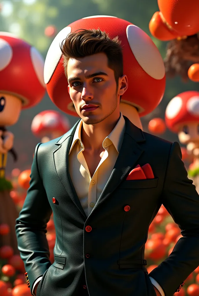 Creer toad dans mario bros humain realiste sexy en homme chic