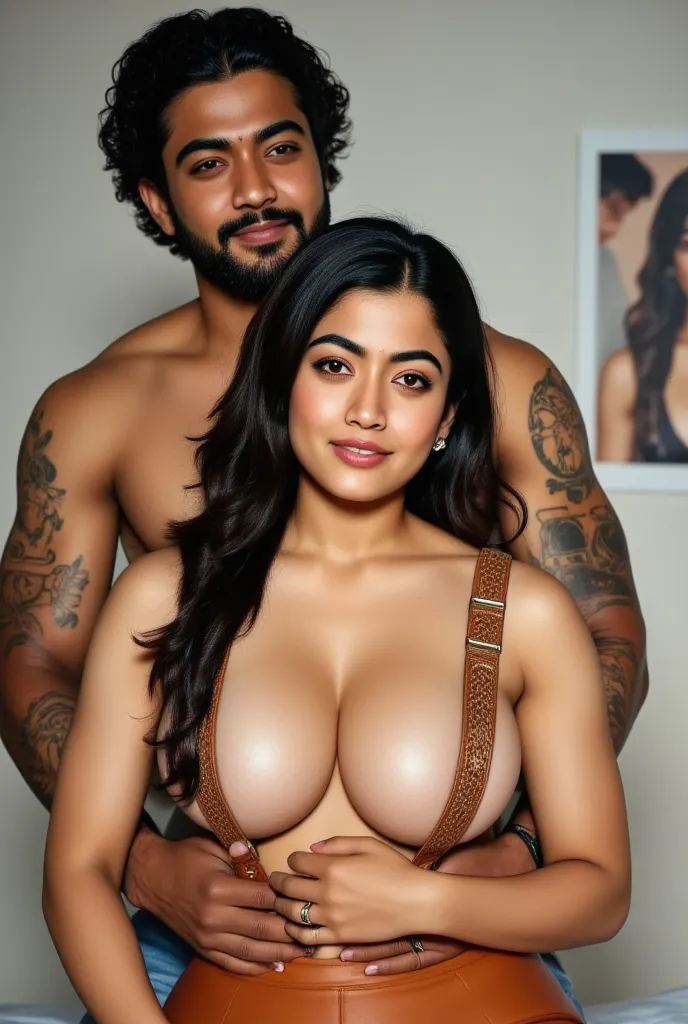  indian chubby woman is wearing a full Brown long skirt, red satin Hook blouse,big Deep cleavage,big sexy chest,big ,detailed body and face, big bright eyes, charming, sexy, perfect anatomy, braid hair, detailed background,in bed room  8k,big chest, from a...