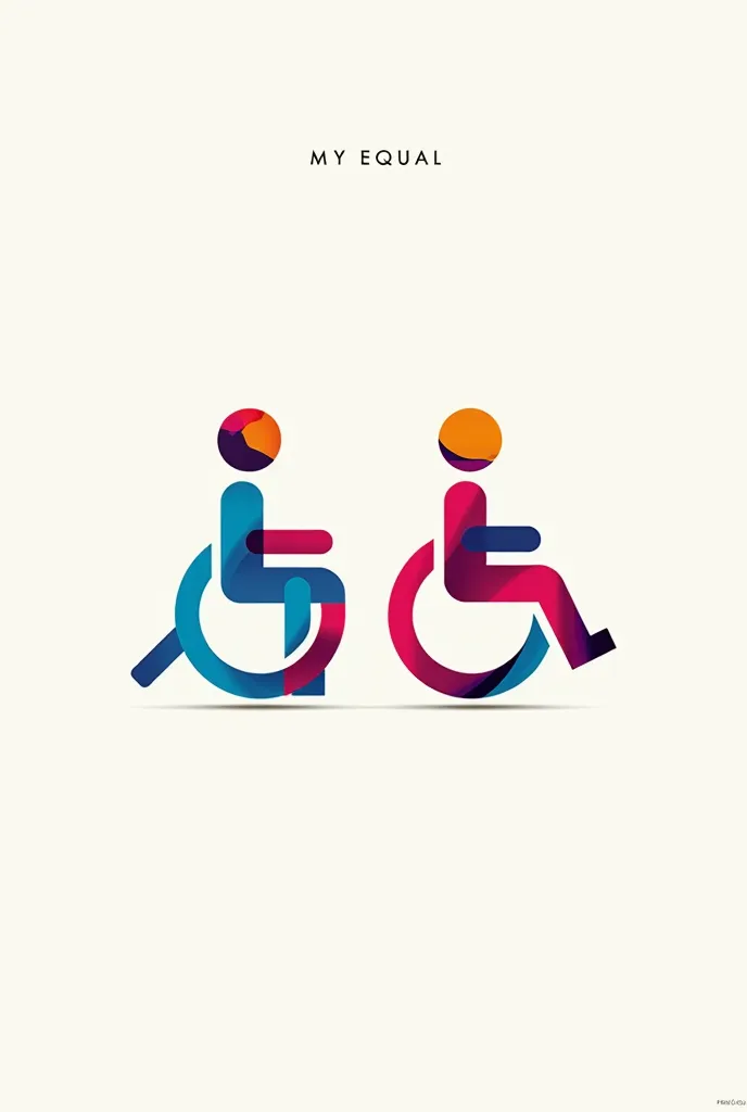 Create images, posters, campaigns, images of symbols of people with disabilities, designed with modern colorful patterns. At the top of the image is the word EQUAL, on the back of the image is the word Friendly Design.