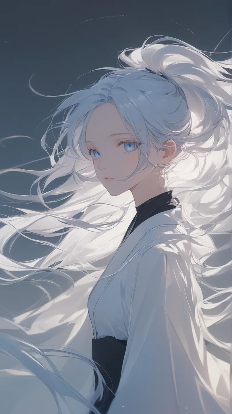 High Quality, yoisaki kanade, long hair, cool, hair color white, no blackground, yohj yamamoto coordinate, no skirt, mode fashion, no sunglasses, eye color light blue 