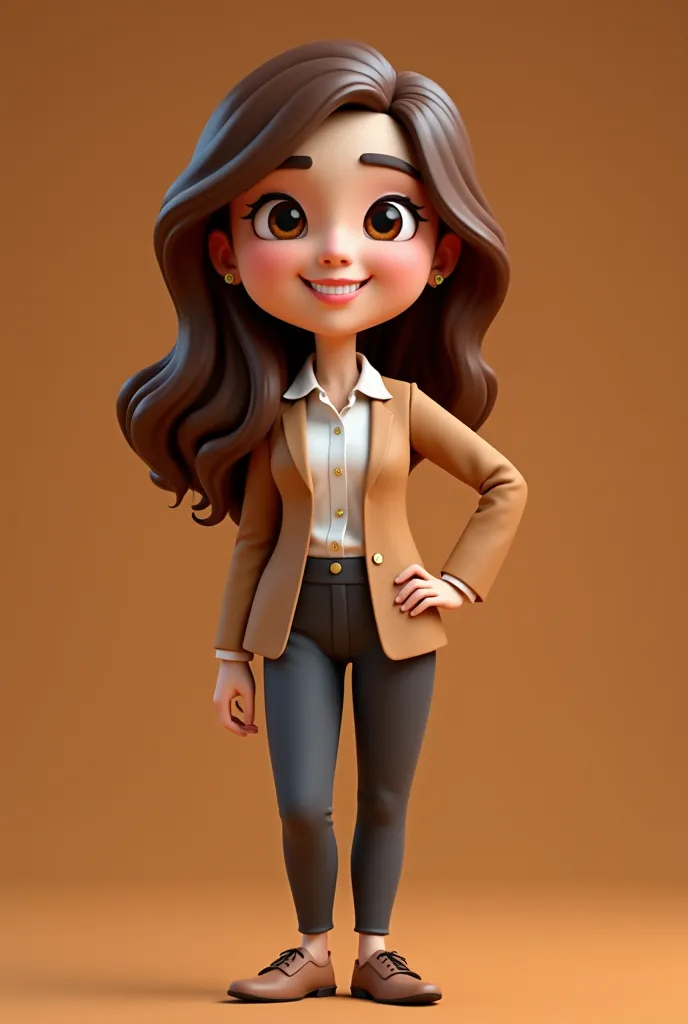 Art quality mascot, 3d, Brown-haired mascot,  Woman, brown background, adult, modest clothing