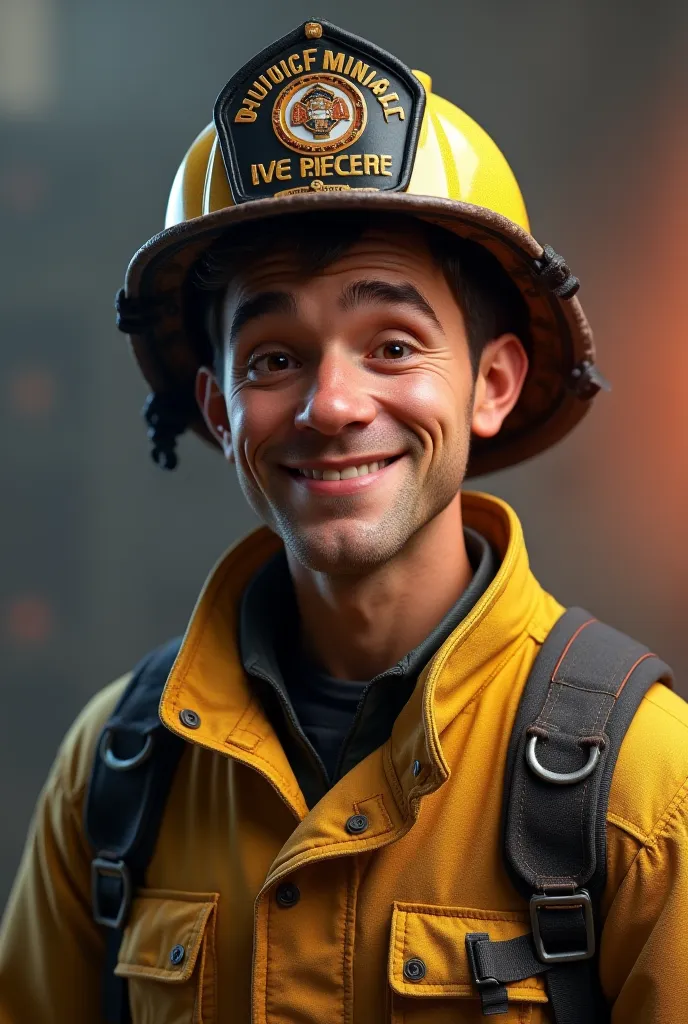  avatar; male; smiling; wearing fireman's clothing ; with helmet