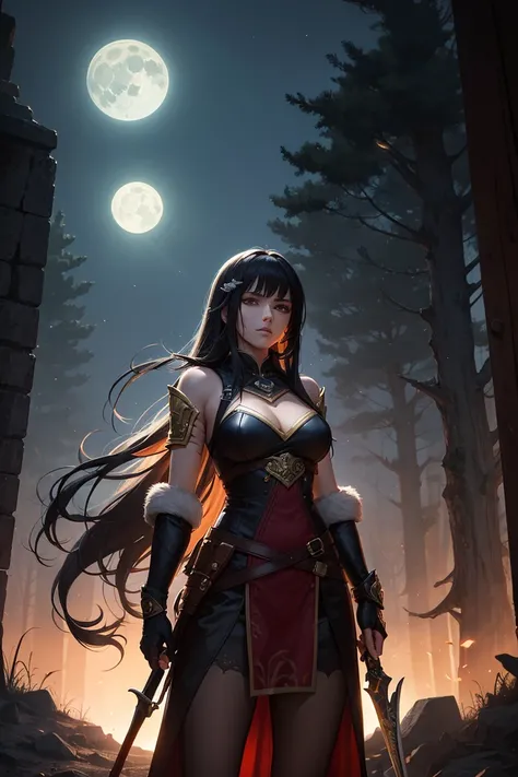 prompt:
“Creates an image of Arelia, a daring and decisive hunter Monster Hunter Wilds. She is a woman with long dark hair, intense look and a distinctive scar on her arm. He wears leather armor made with details inspired by nature and tribal motifs., that...