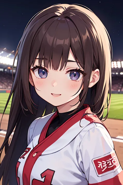 ​masterpiece、1 beautiful anime girl、A detailed eye、Puffy eyes、top-quality, 超A high resolution, (Realisticity: 1.4), cinematlic lighting、japanes、wears baseball varsity and baseball Jersey inside the varsity 、Asian Beauty 、Super beauty、Beautiful skin、A slend...