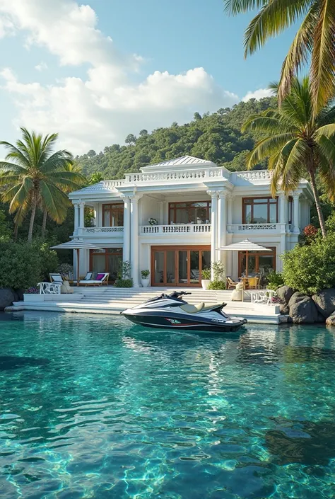 Huge villa, with palm, Infinity pool in which there will be a jet ski