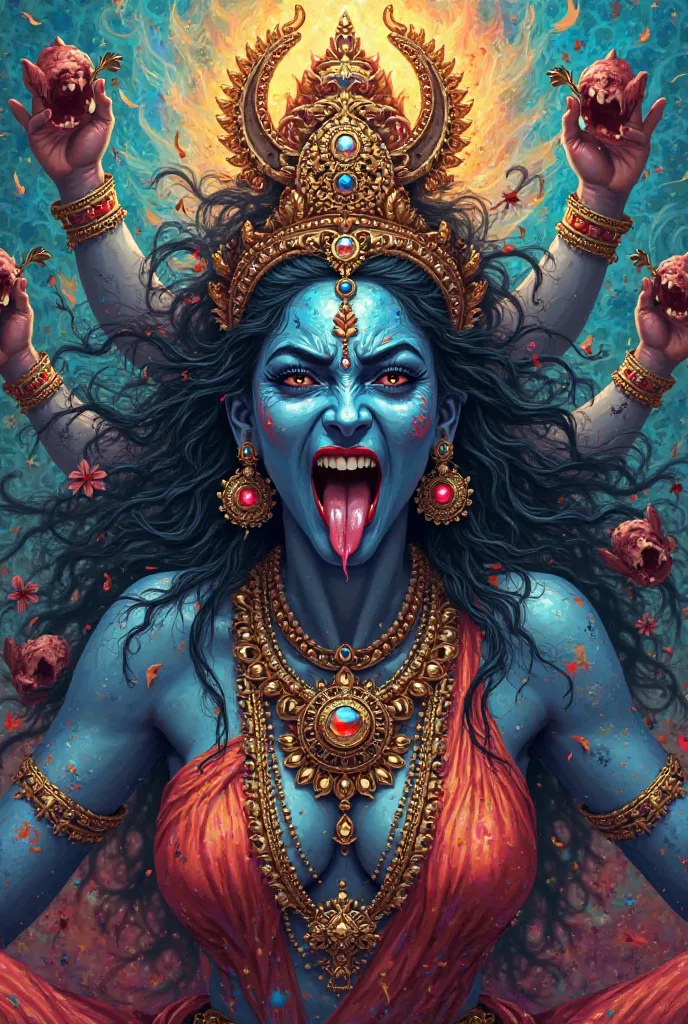 Create a profile picture of Goddess Kali, colorful and full of details with the tongue sticking out