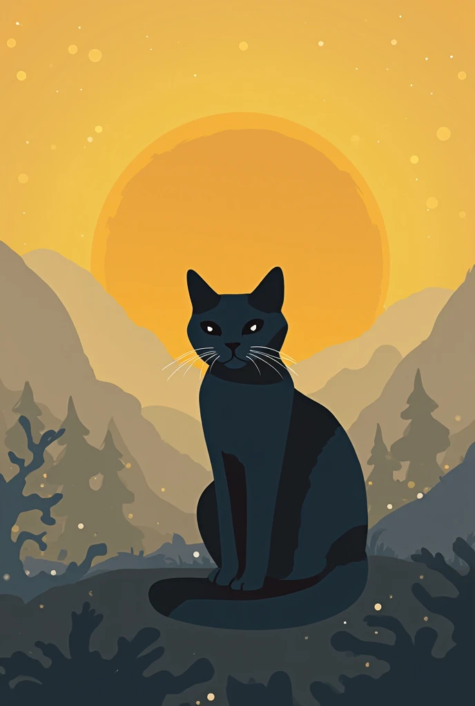 A 4K resolution, professionally designed flat vector art image, optimized for use as a phone wallpaper, featuring a prominent 100px flat design cat as the central element, set against a cold-colored background that evokes a sense of serenity, with clean li...