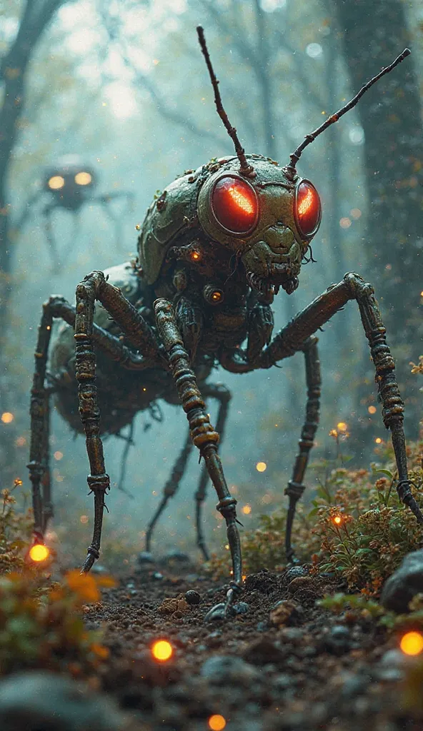 
"A surreal, ultra-realistic depiction of a highly evolved insect species ruling the post-human Earth. Once a simple ant, this new form has grown to the size of a wolf, its exoskeleton reinforced with metallic-like armor. Its multiple eyes now perceive inf...