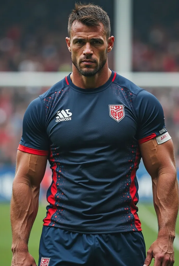 RUGBY PLAYER IN FULL FROM HEAD TO HOE LOOKING CAMERA USA THEMEù