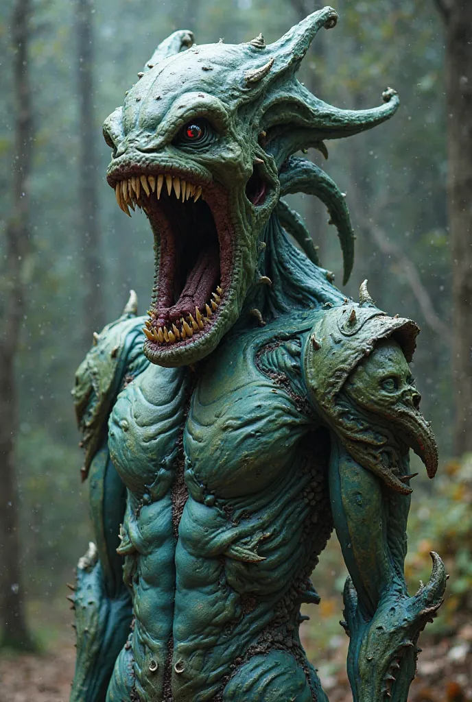 figure was grotesque and disfigured to perfection, an amalgam of disturbing beauty and monstrous deformity. Your skin, of a blue-green hue, it seemed inconstant, as if it were in perpetual change, while a huge mouth, full of sharp fangs, opened in a grimac...