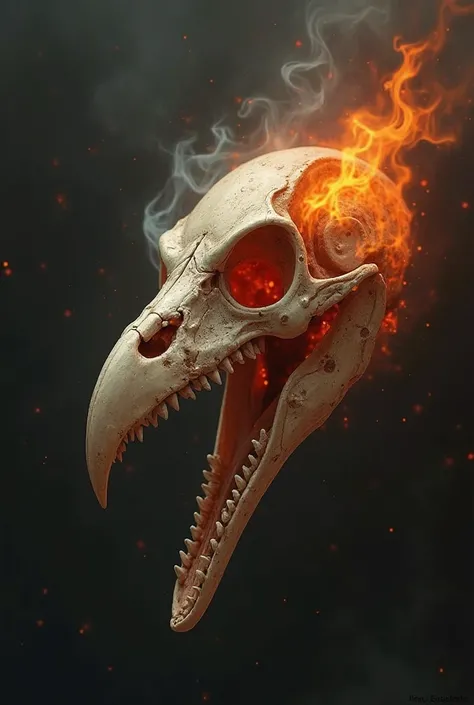 Burning bird skull 