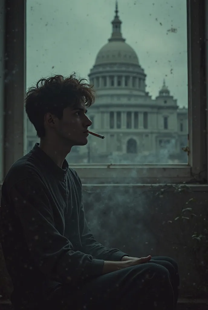 A political building in the background, in which powerful, anonymous people (dubious faces) decisions make. In the foreground you see ren, who is injured and left helpless in the war. A young adult sits in a darkened room, surrounded by cigarette smoke and...