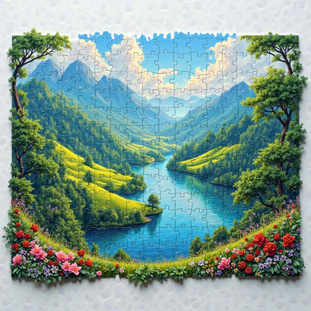  beautiful landscape . A postcard cut into large puzzles. Cut into no more than 12 pieces. 