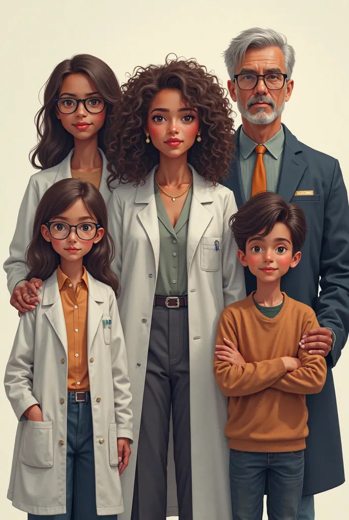 A young girl in a lab coat, an older woman in a boardroom, a father teaching his son about equality, and a non-binary individual confidently presenting on stage.