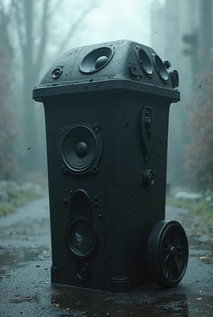 Image of a black trash cover with speakers