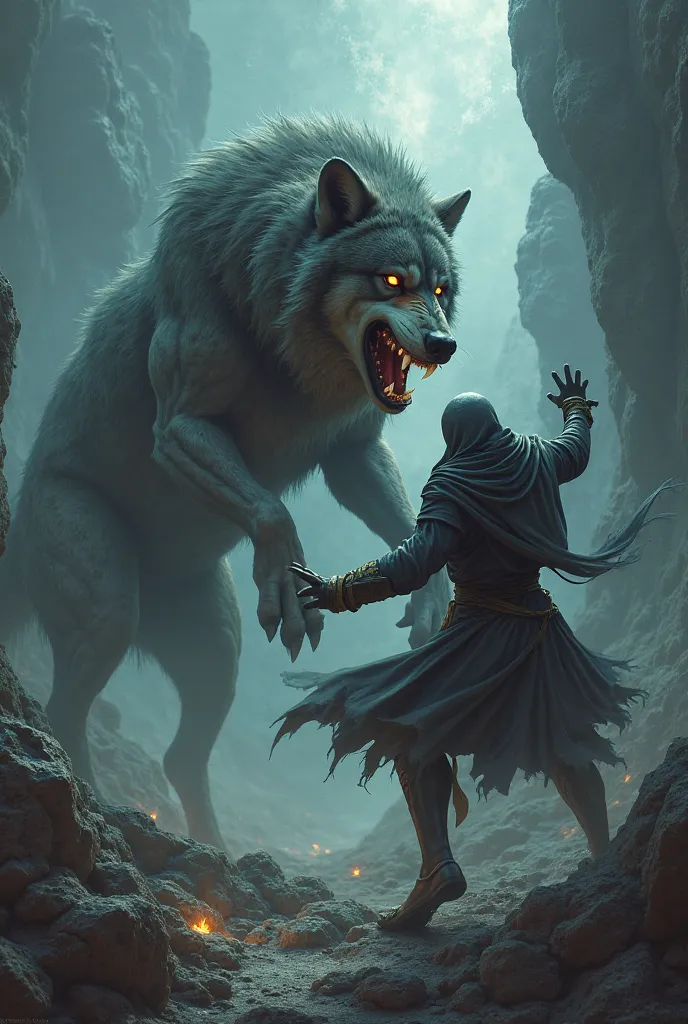 A wolf fighting against Ades
