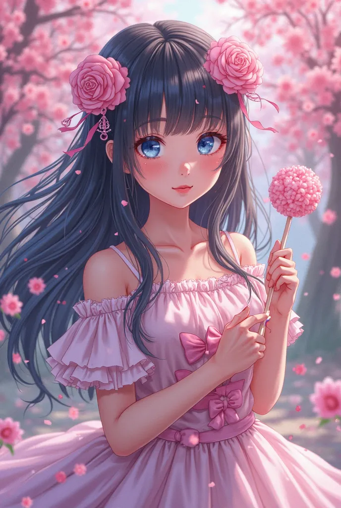 anime girl with a magic candy wand in her hand, An anime drawing inspired by Yanjun Cheng ,  winner of the pixiv , , cute anime girl,  digital animation art  ,  pretty anime girl ,  beautiful anime girl ,  beautiful anime style , Anime style 4k , realistic...