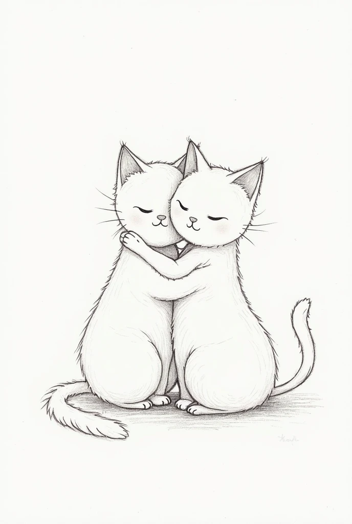 Draw cat couple with cute simple pencil strokes