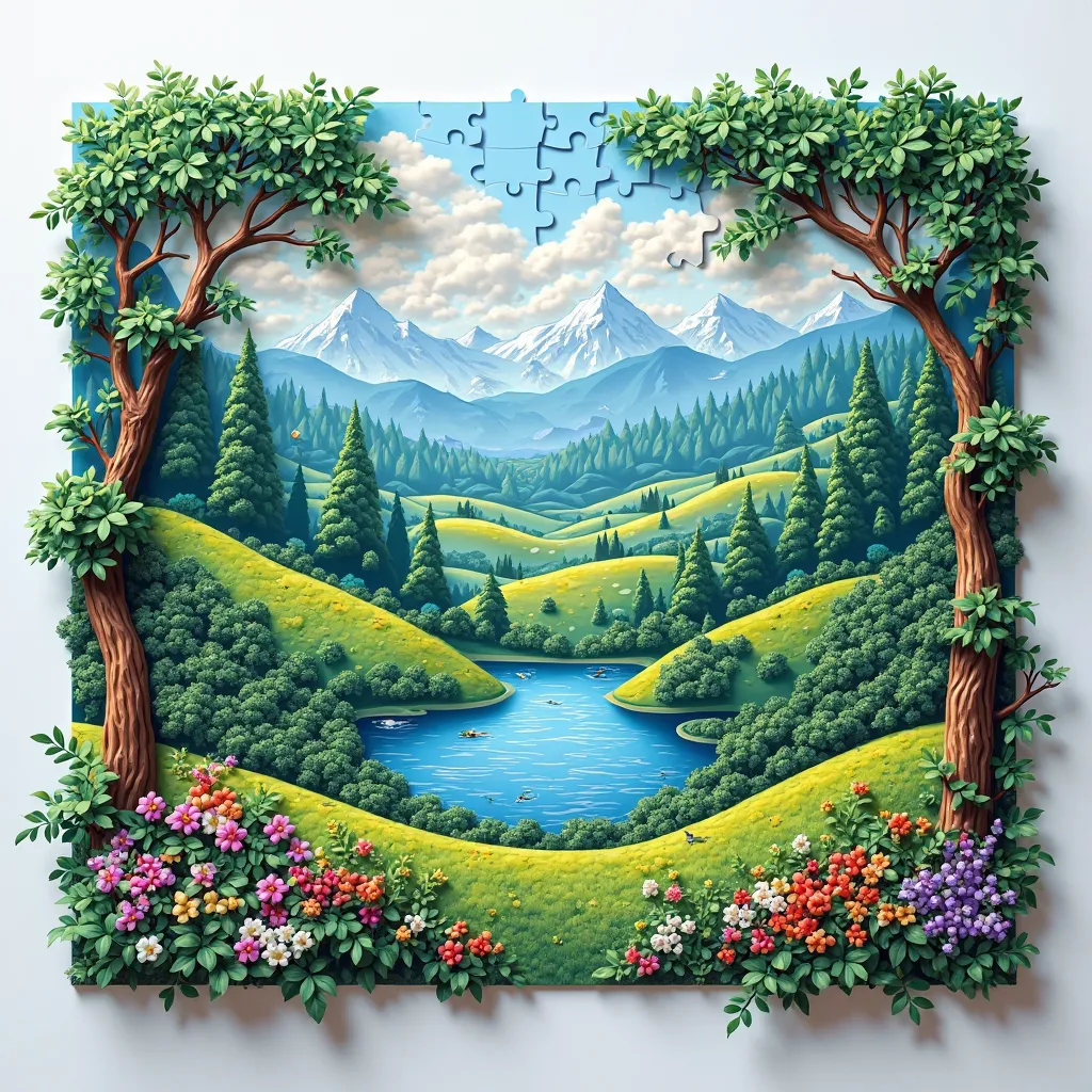  beautiful landscape . A postcard cut into large puzzles. Cut into no more than 12 pieces. 