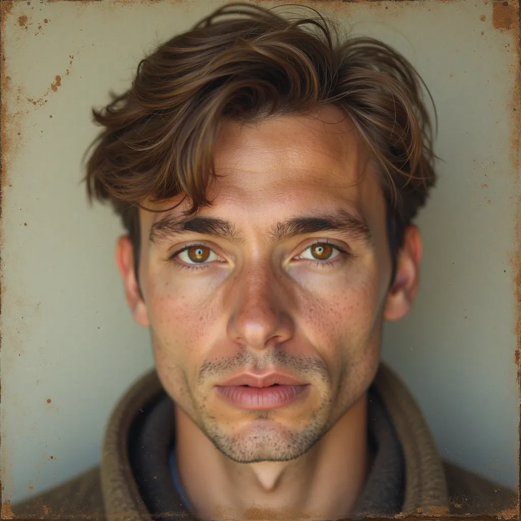 25-year-old Argentinian male.  with light brown hair,  with brown eyes , Make it a carnet-style photo   